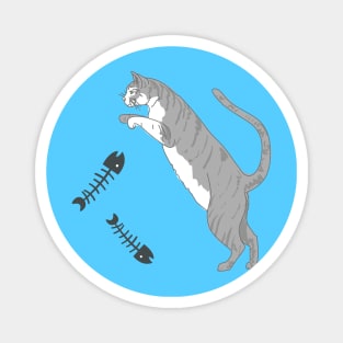 Silly Cat And Fish Bones Magnet